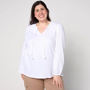 Belle by Kim Gravel Packabelle Tassel Peasant Top - White Sz XL a639660